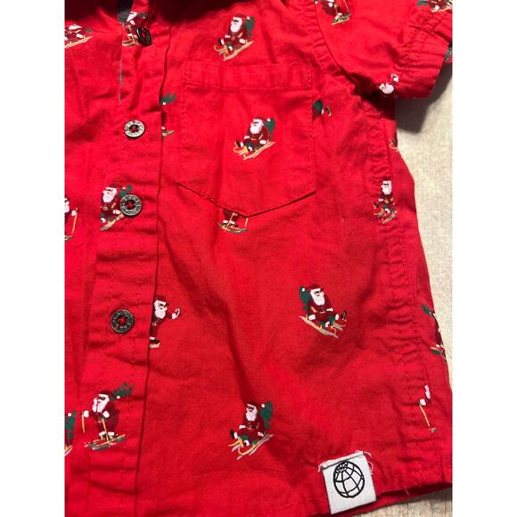 FREE PLANET INFANT CHRISTMAS SANTA RED BUTTON UP COLLARED SHORT SLEEVE SHIRT - Picture 3 of 4
